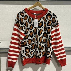 Boutique Leopard + Stripe Mixed Print Cardigan – Size M
